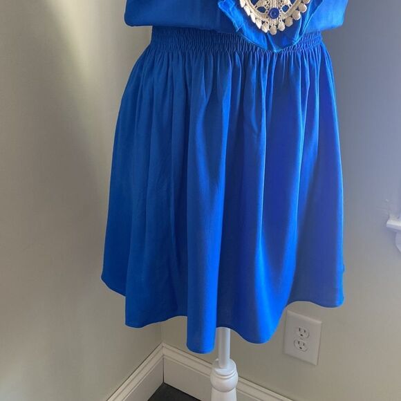 𝅺YA Los Angeles Dolman Top with Lace Overlay Dress Royal Blue White NWT - Picture 5 of 9